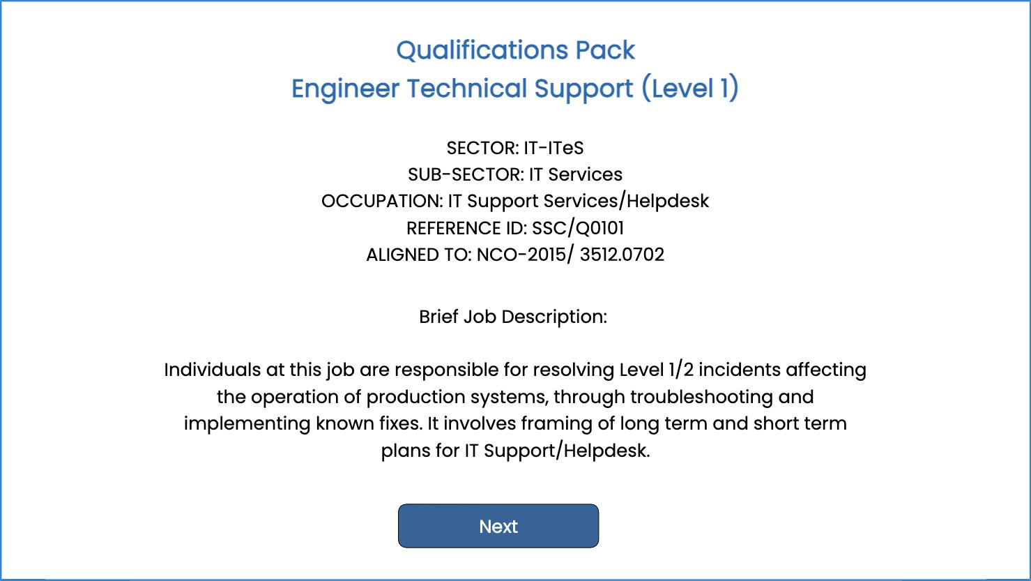 Engineer Technical Support (Level 1) Checklist